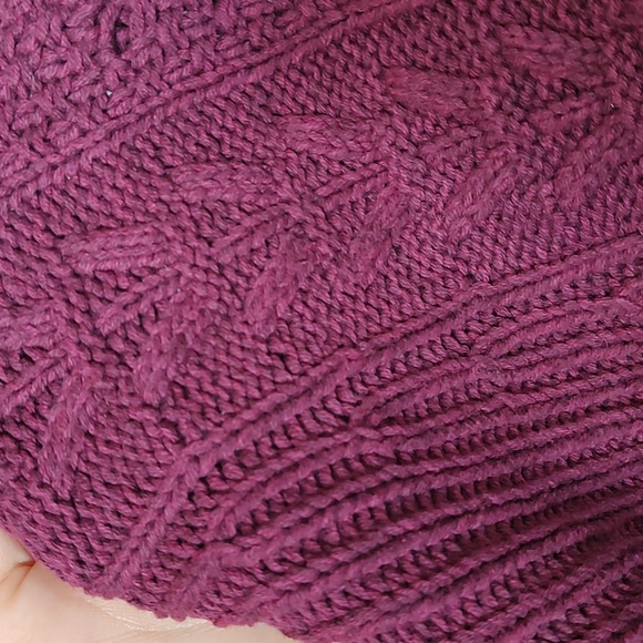 Crop Cable Knit Sweater Burgundy Pink Cotton Blend SO Heritage - Picture 6 of 8